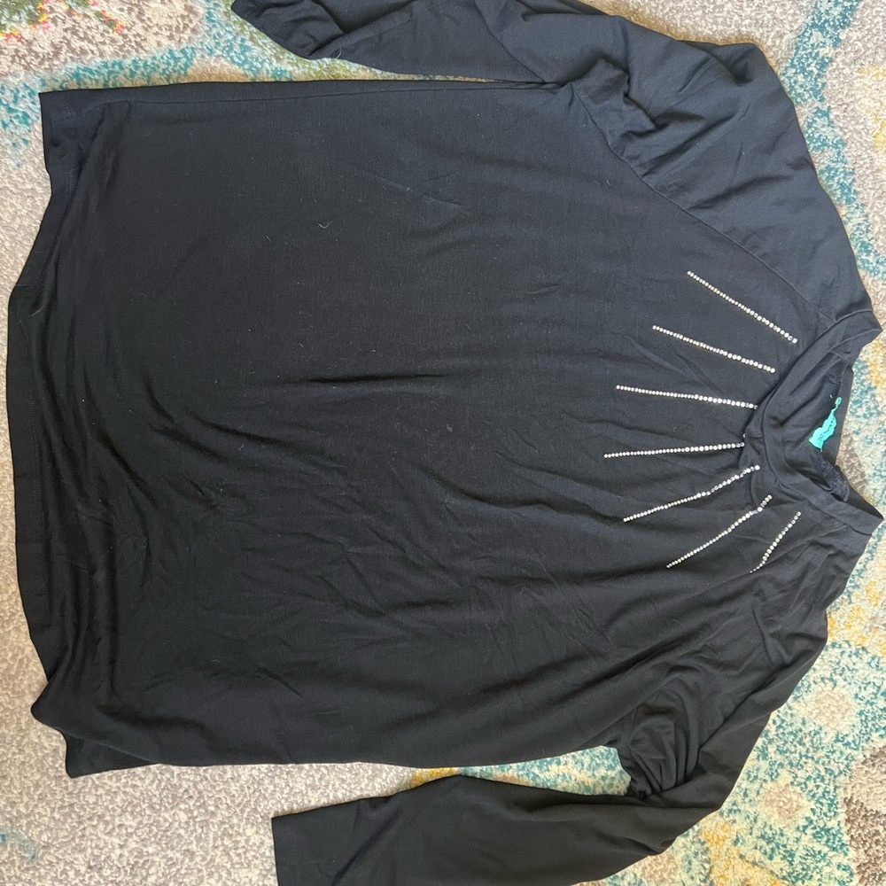 Women's Black Long-Sleeve Tee with Rhinestone Accent
